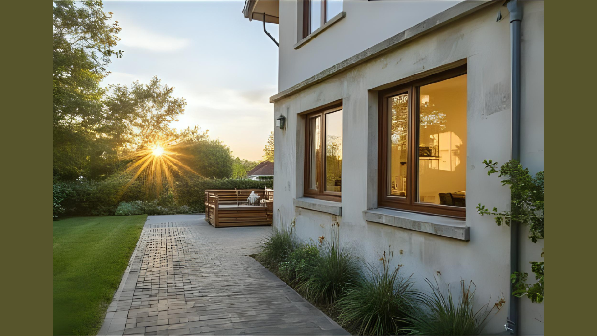 Energy efficient windows on a home at sunset